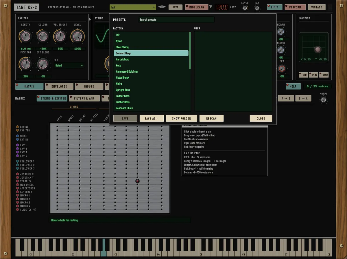 Tant KS-2, Preset browser view
